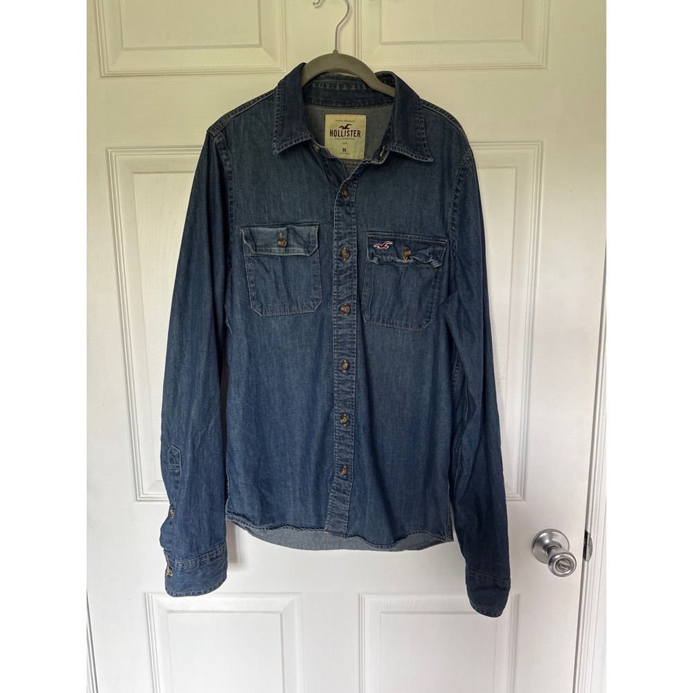 Hollister California Womens Medium Wash Denim Button Down Shirt M Long Sleeve